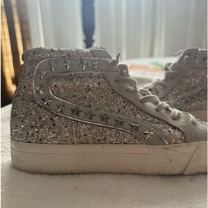 Vintage Havana HAILEY HIGH TOP WASHED GLITTER Size 8 White & Silver Sneakers